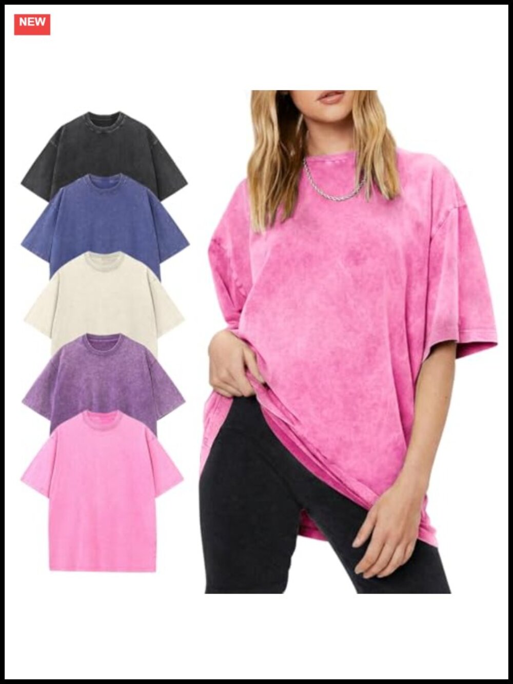 Oversized Cotton Acid Wash Boyfriend Tee Loose Fit Vintage T-Shirt